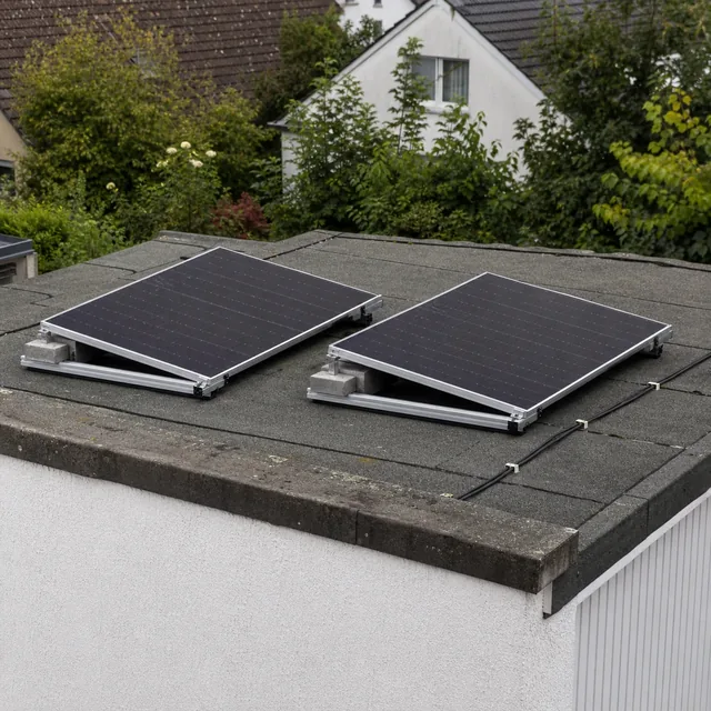 KI-generierte Darstellung eines Balkonkraftwerks auf einem Flachdach